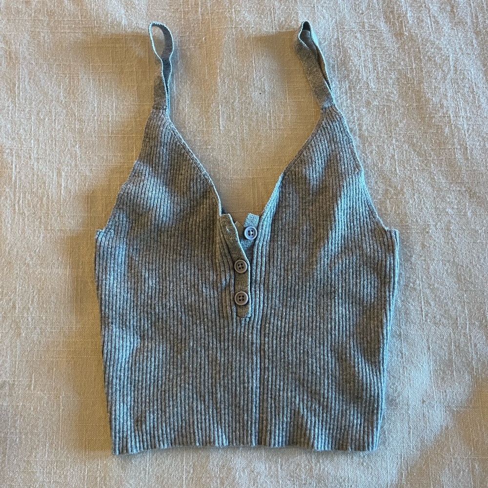 Grey Ribbed Crop Top